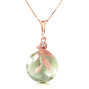 14K Solid Rose Gold Necklace w/ Natural Green Amethyst & Diamond