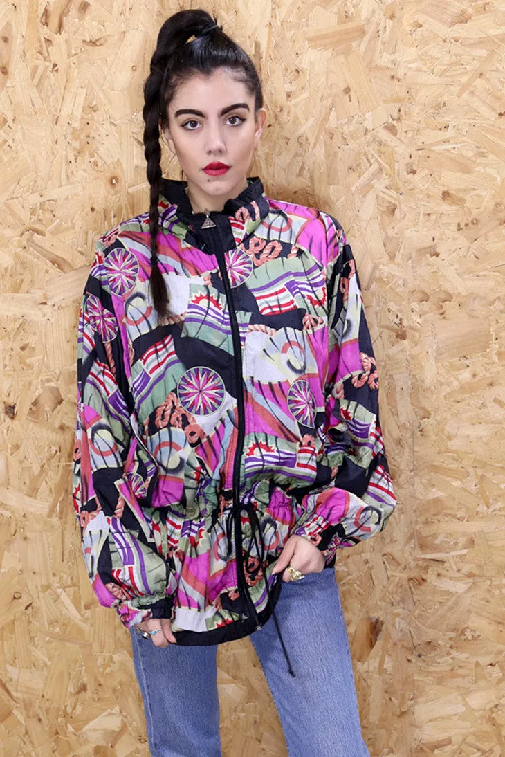 90's Abstract Print Windbreaker