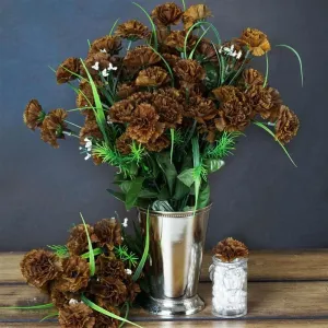 Carnation Assorted Bush Artificial Silk Flowers - Chocolate