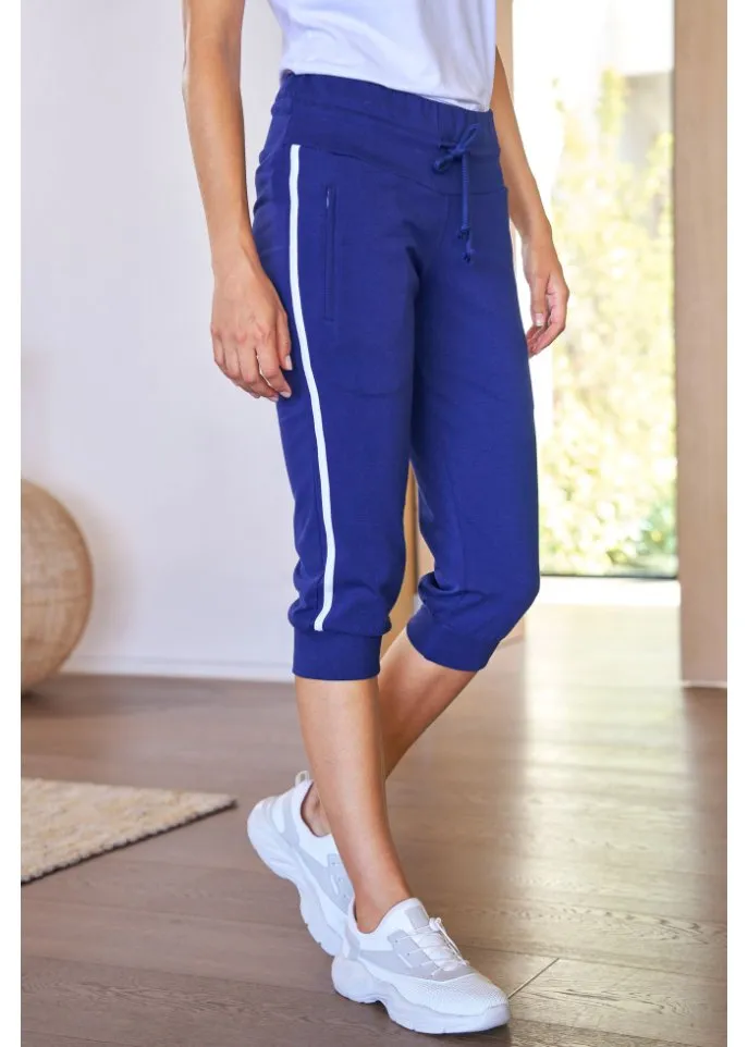 Cotton sweatpants (2 pcs) capri length Bpc Bonprix Collection, blue