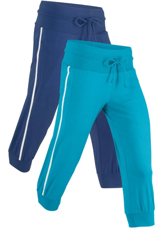 Cotton sweatpants (2 pcs) capri length Bpc Bonprix Collection, blue