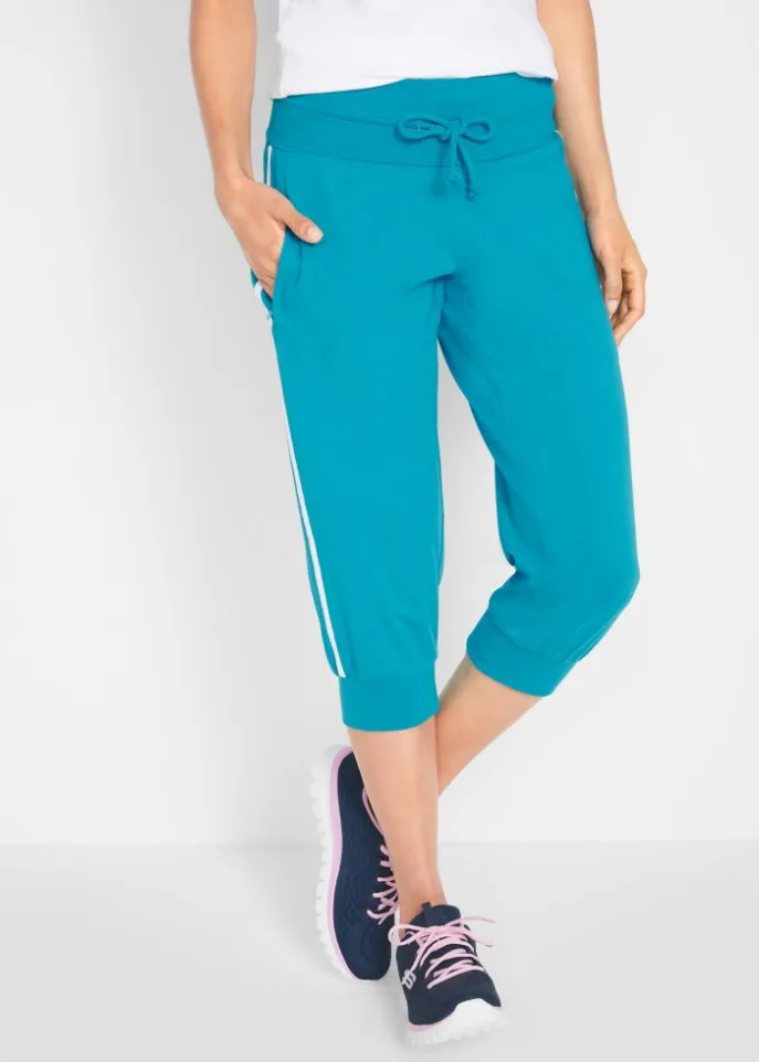 Cotton sweatpants (2 pcs) capri length Bpc Bonprix Collection, blue