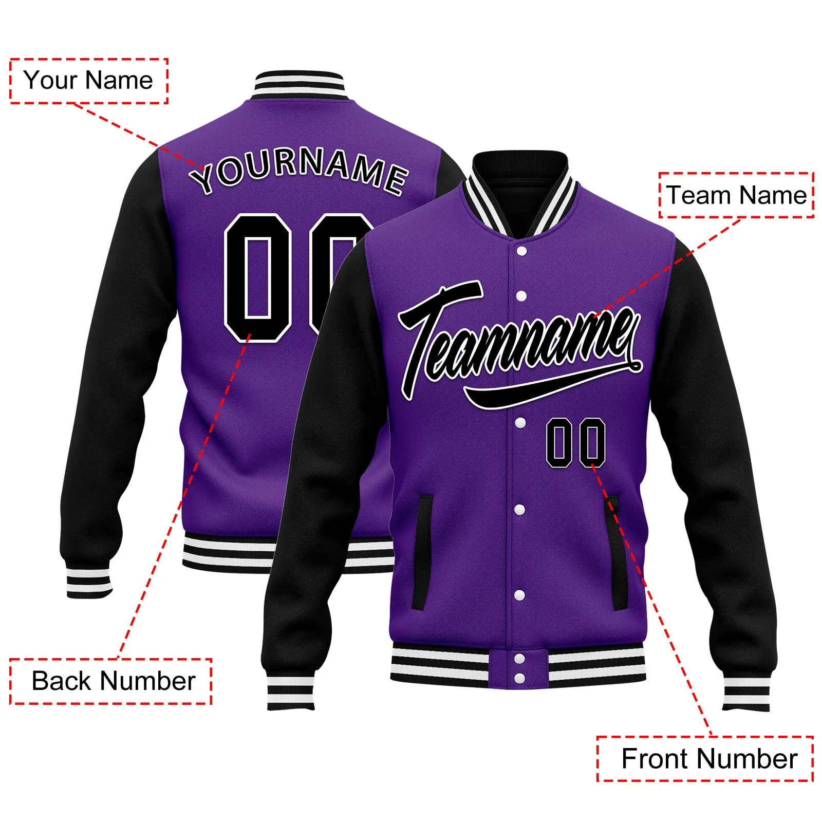 Custom Raglan Sleeves Jacket Bomber Full-Snap Varsity Letterman Personalized Jacket FZ005-D025002-11