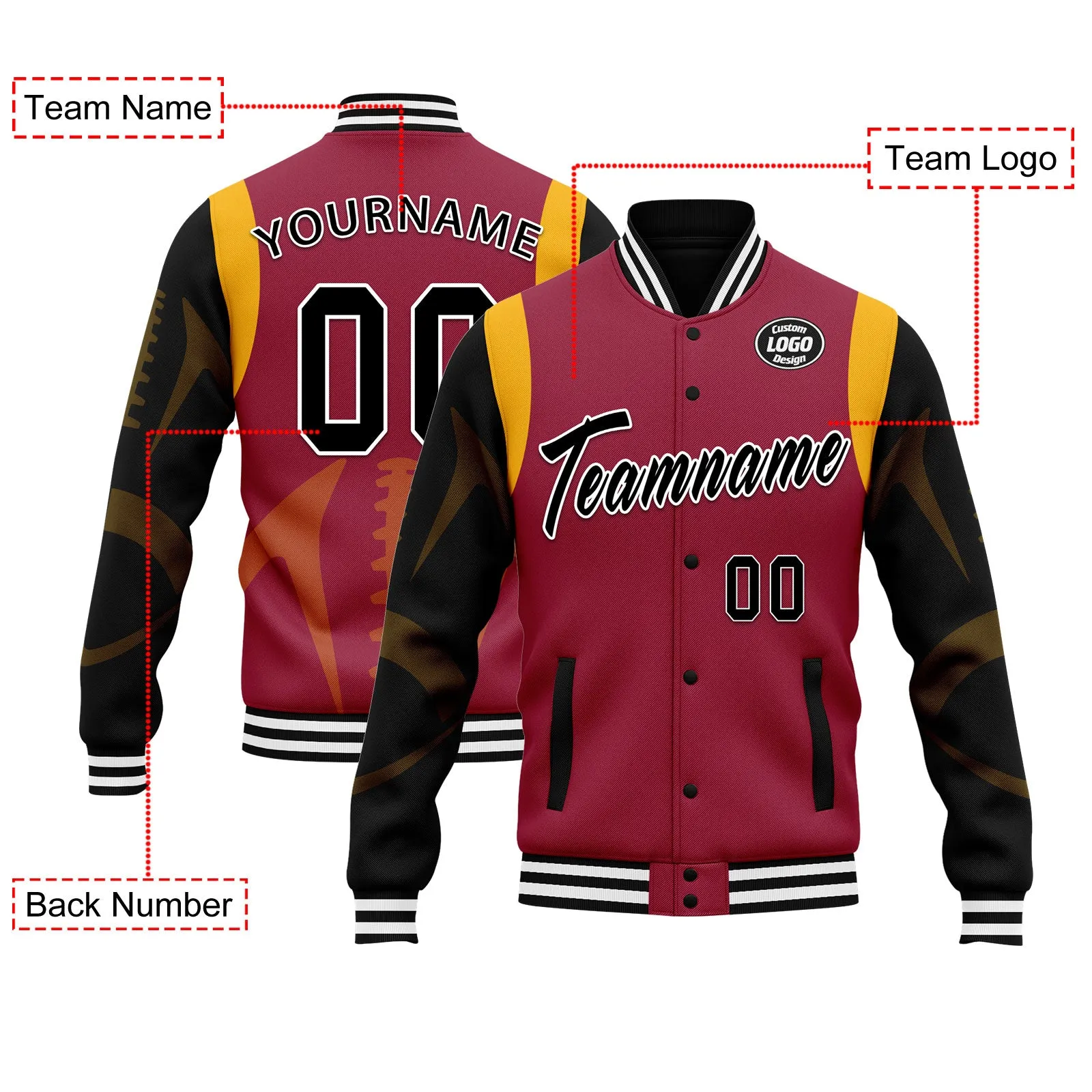 Custom Red Arizona Jacket Bomber Full-Snap Varsity Letterman Personalized Jacket FZ005-D025004-1