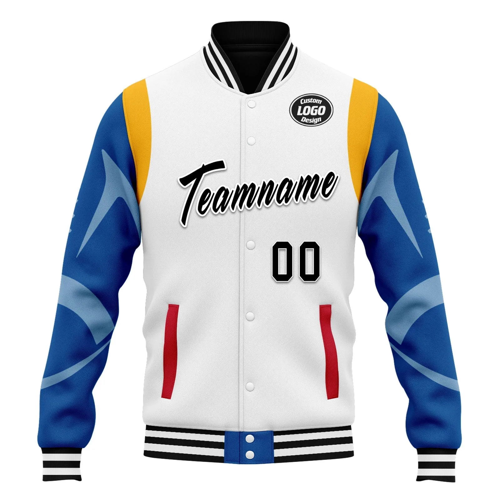 Custom White Pittsburgh Jacket Bomber Full-Snap Varsity Letterman Personalized Jacket FZ005-D025004-31