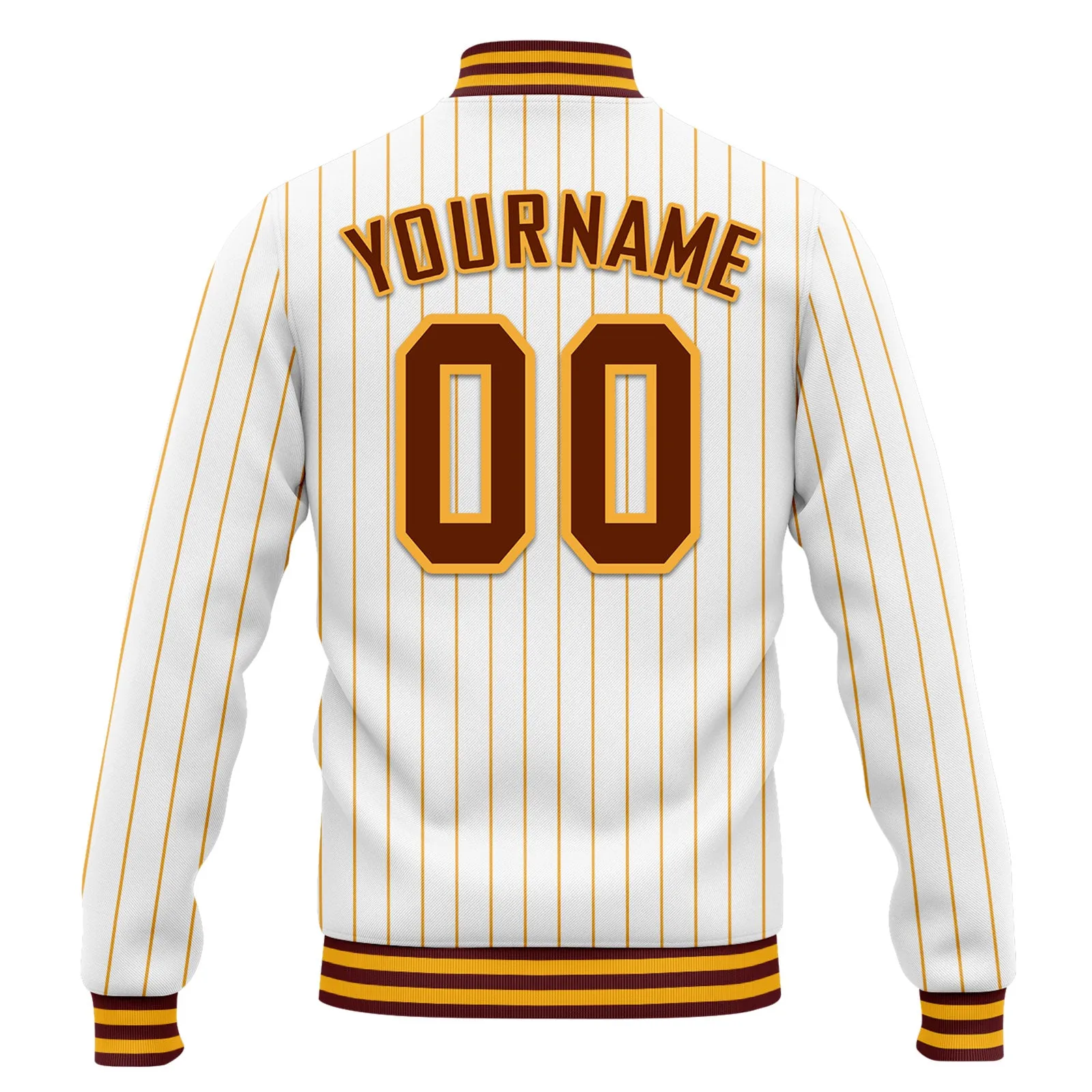 Custom White Yellow Stripe Fashion Jacket Bomber Full-Snap Varsity Letterman Personalized Jacket FZ005-D020219-14