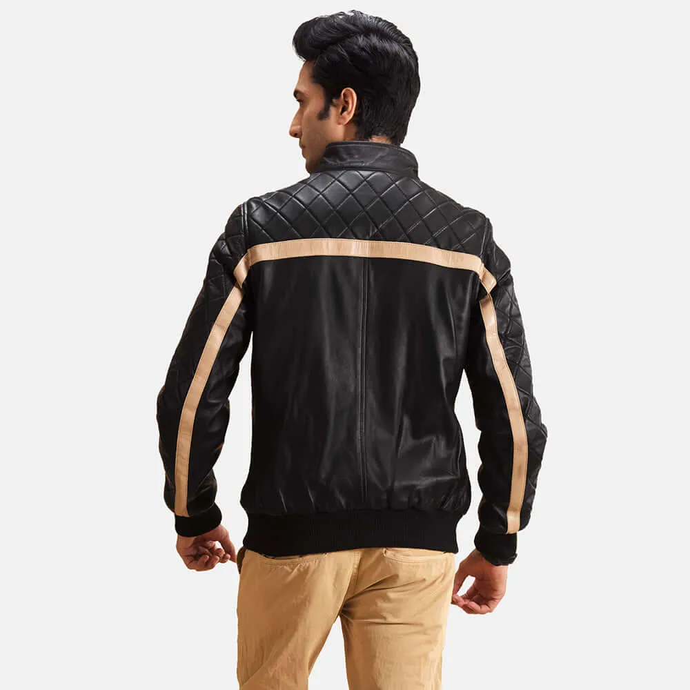 Danson Black Leather Bomber Jacket For Men's