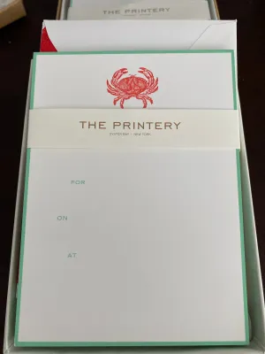 ENGRAVED FILL-IN INVITATIONS - TP - RED CRAB ENGRAVED