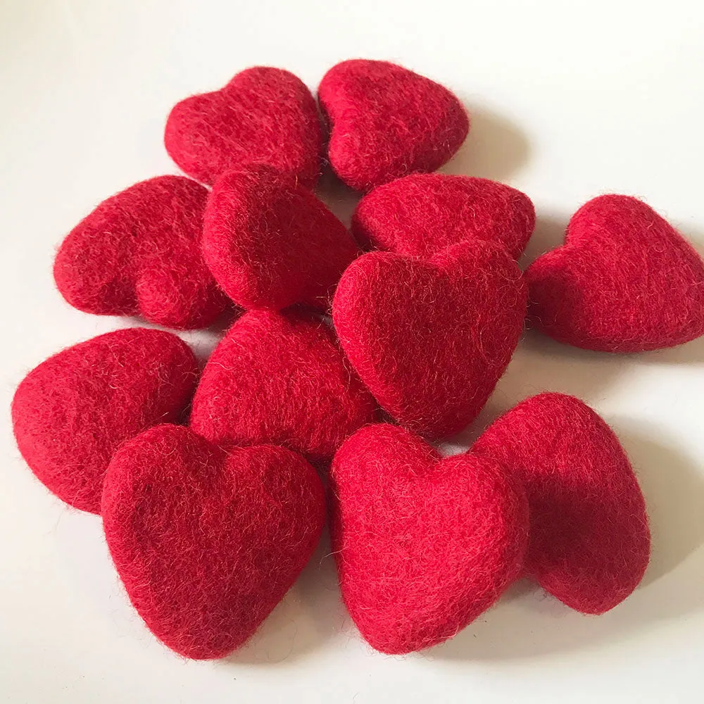 Felt Hearts Bright Red