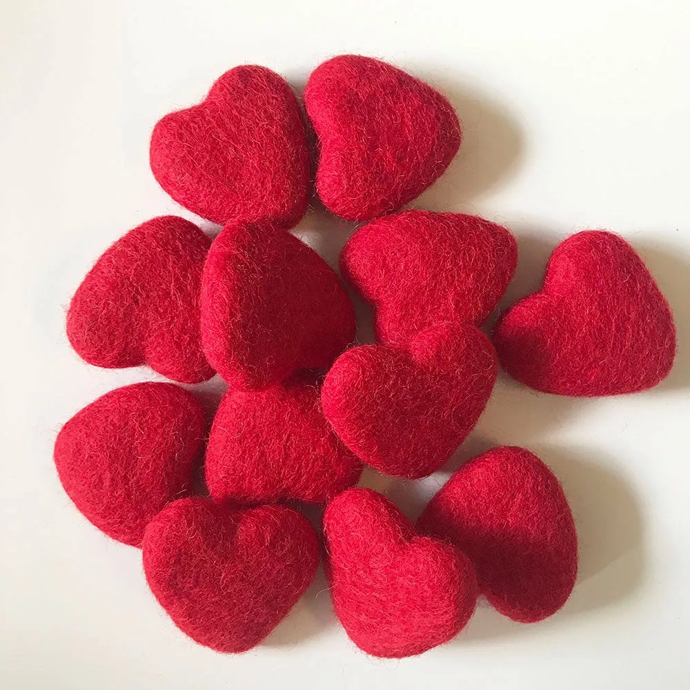 Felt Hearts Bright Red