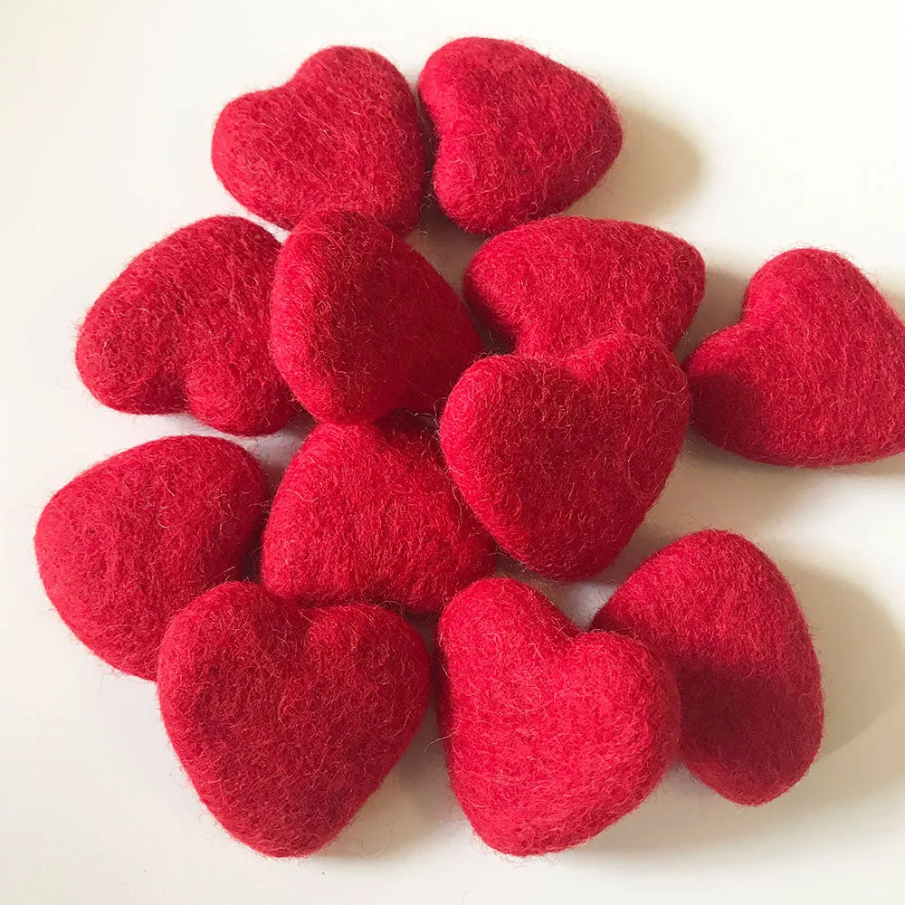 Felt Hearts Bright Red