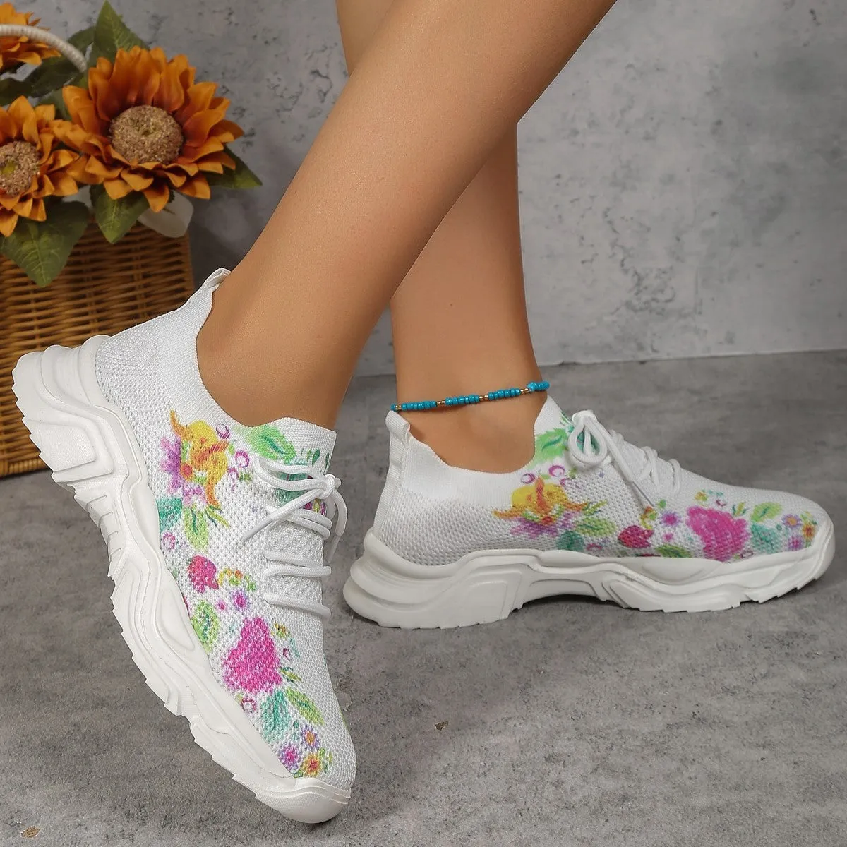 Flower Sports Shoes Women's Fashion Flat