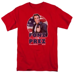 Happy Days Fonz for Prez Mens T Shirt Red