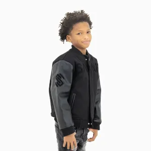 Kid's Black Cat Wool Varsity Jacket