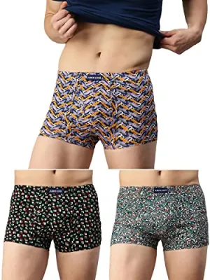 Lux Cozi Pack of 3 Men's Assorted Inner Elastic Semi Long Printed Trunk (Size : 100cm)