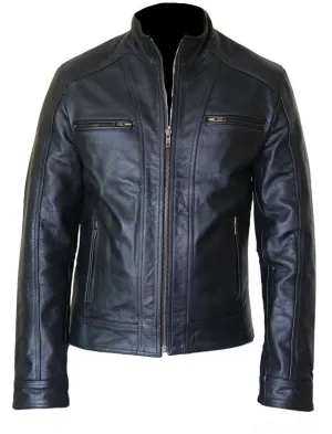 Men’s Black Slim Biker Leather Jacket,Pure Leather Jacket