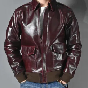 Men's Genuine Cowhide Leather Vintage Flight Jacket with Oil Wax Finish