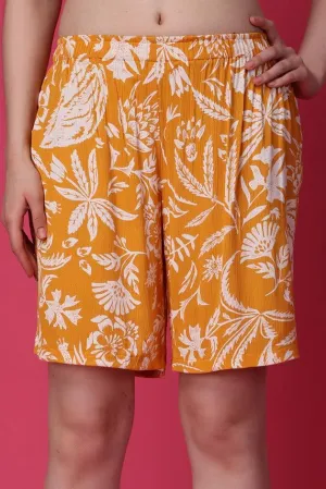 Mustard Floral Printed Shorts