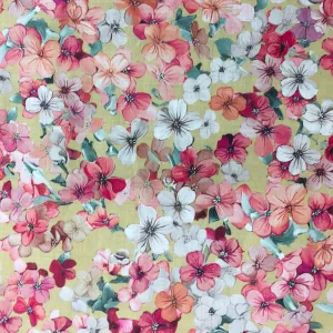 Ochre Floral Printed Cotton Lawn