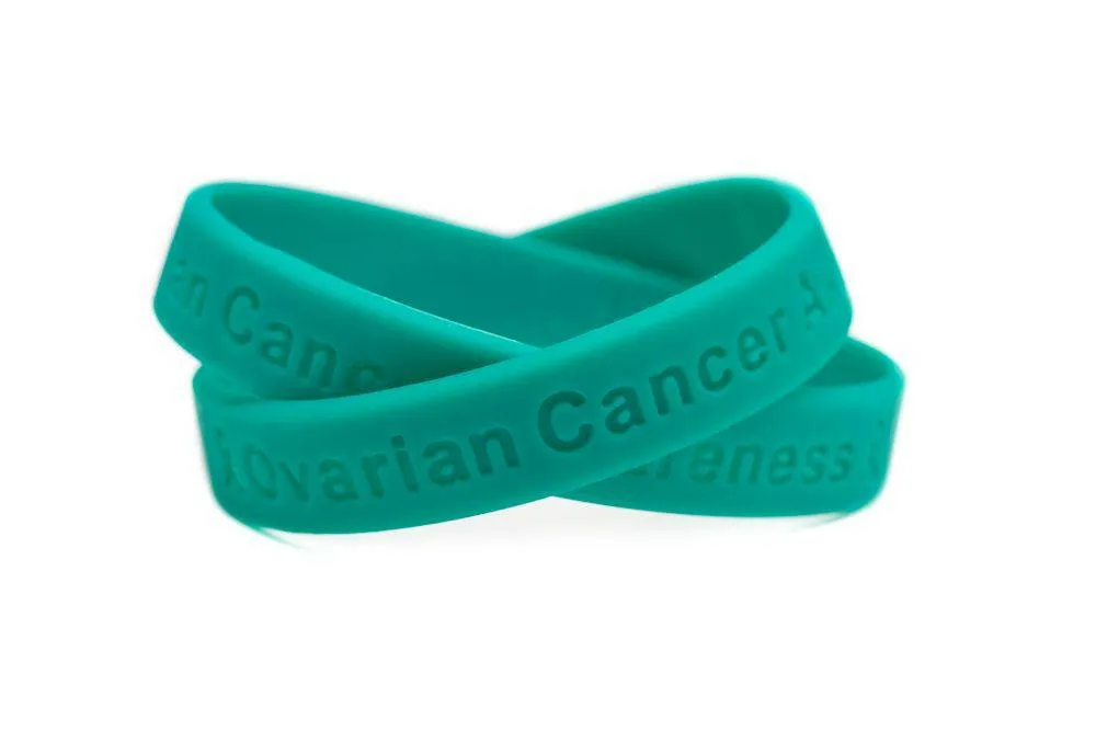 Ovarian Cancer Awareness Teal Rubber Bracelet Wristband - Adult 8"