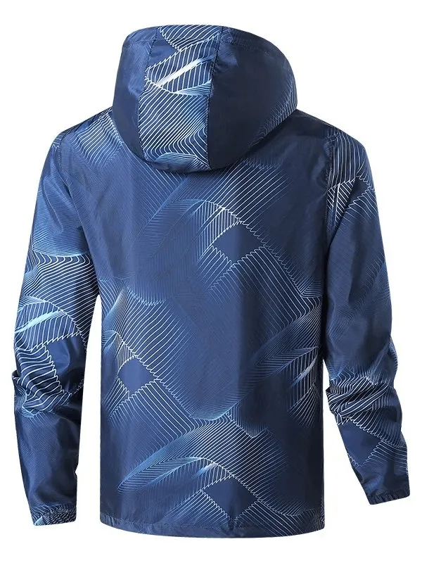 Printed Lightweight Men's Windbreaker Jacket with Hood - SF1946