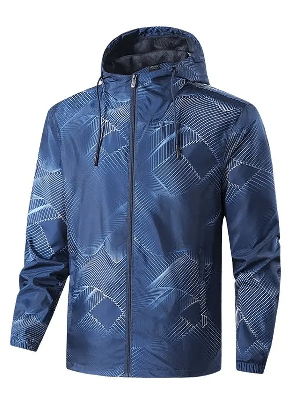 Printed Lightweight Men's Windbreaker Jacket with Hood - SF1946