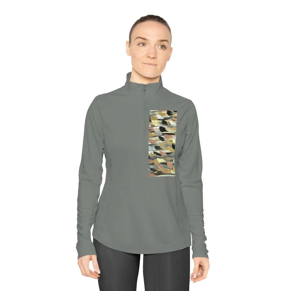 Rose Gold Brushstrokes -Ladies Quarter-Zip Pullover