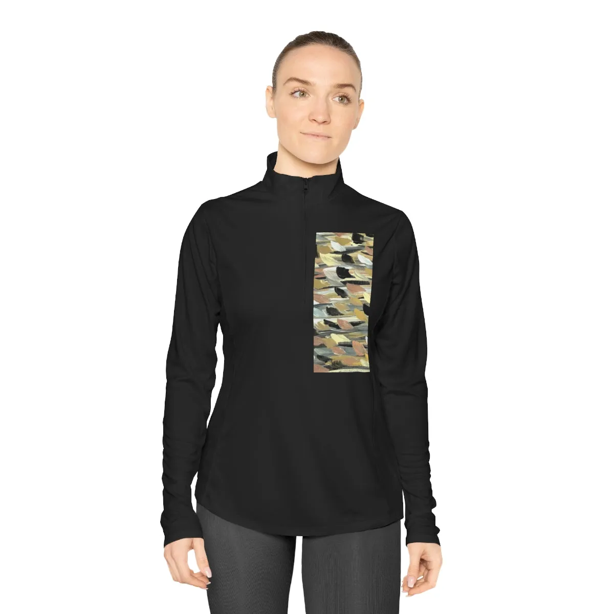 Rose Gold Brushstrokes -Ladies Quarter-Zip Pullover