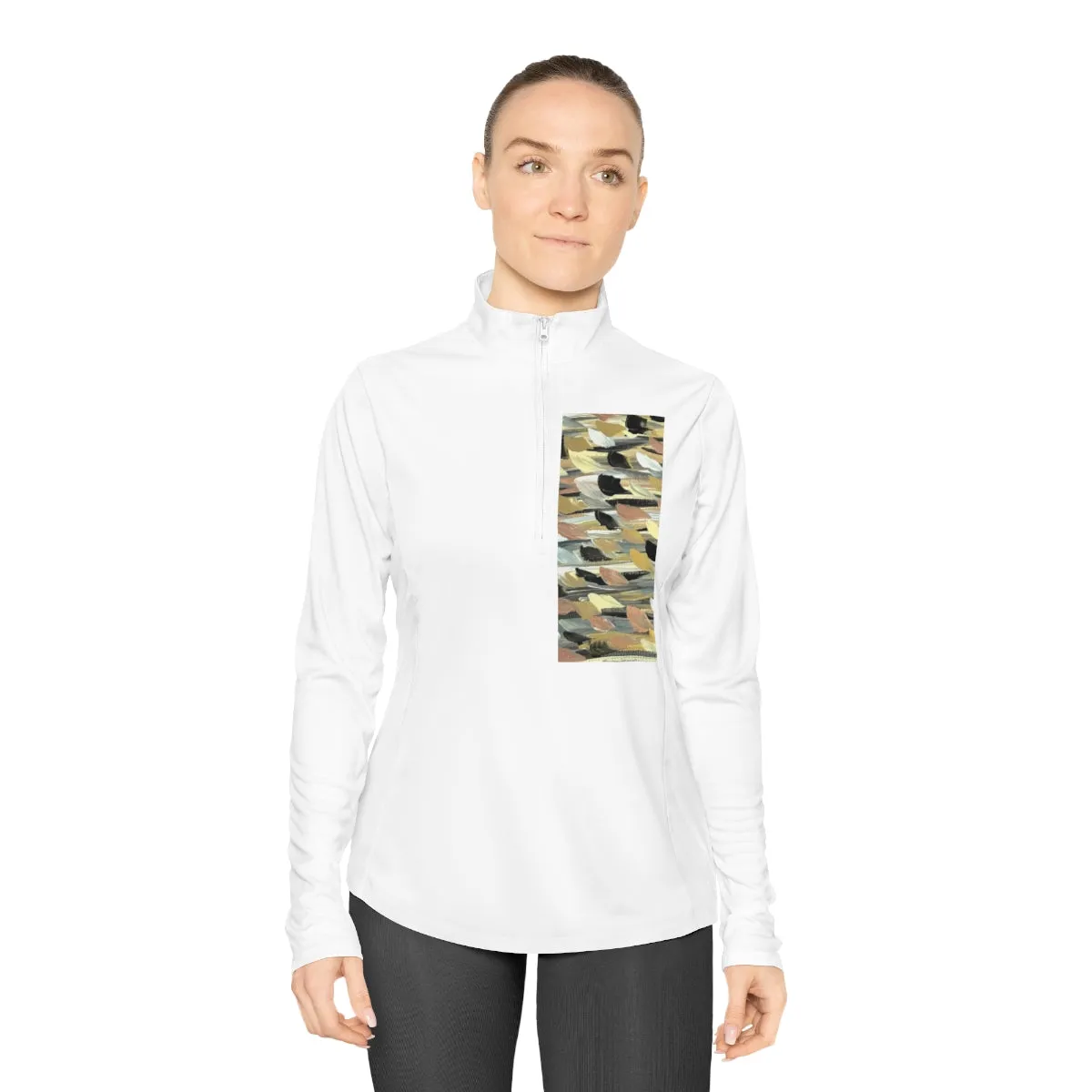 Rose Gold Brushstrokes -Ladies Quarter-Zip Pullover