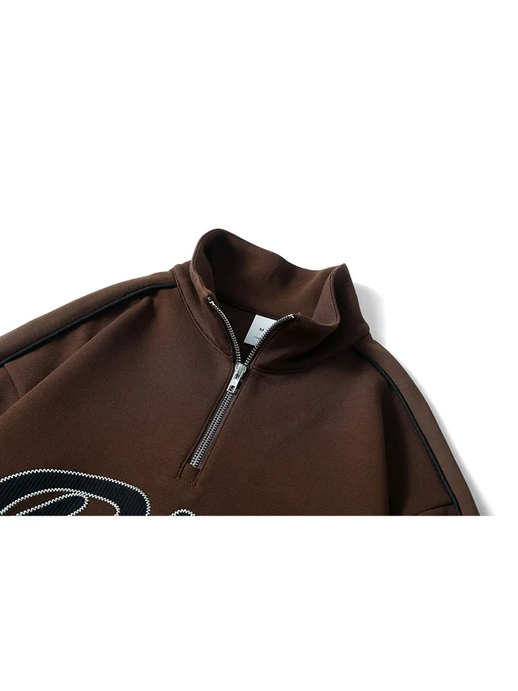 Stand-Up Collar Monogrammed Zip-Up Sports Hoodie