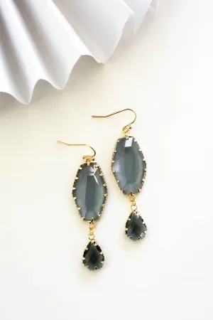 Stella Smokey Crystal Drop Earrings | Classic Gemstone Earrings | Smokey Gray Crystals | Special Occasion Jewelry