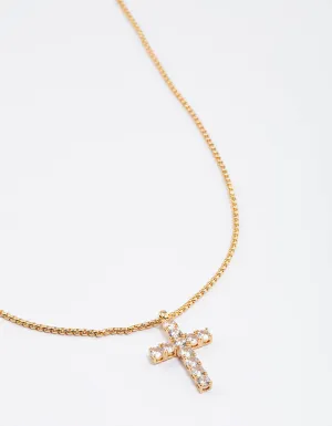 Waterproof Gold Plated Waterproof Stainless Steel Cubic Zirconia Cross Necklace