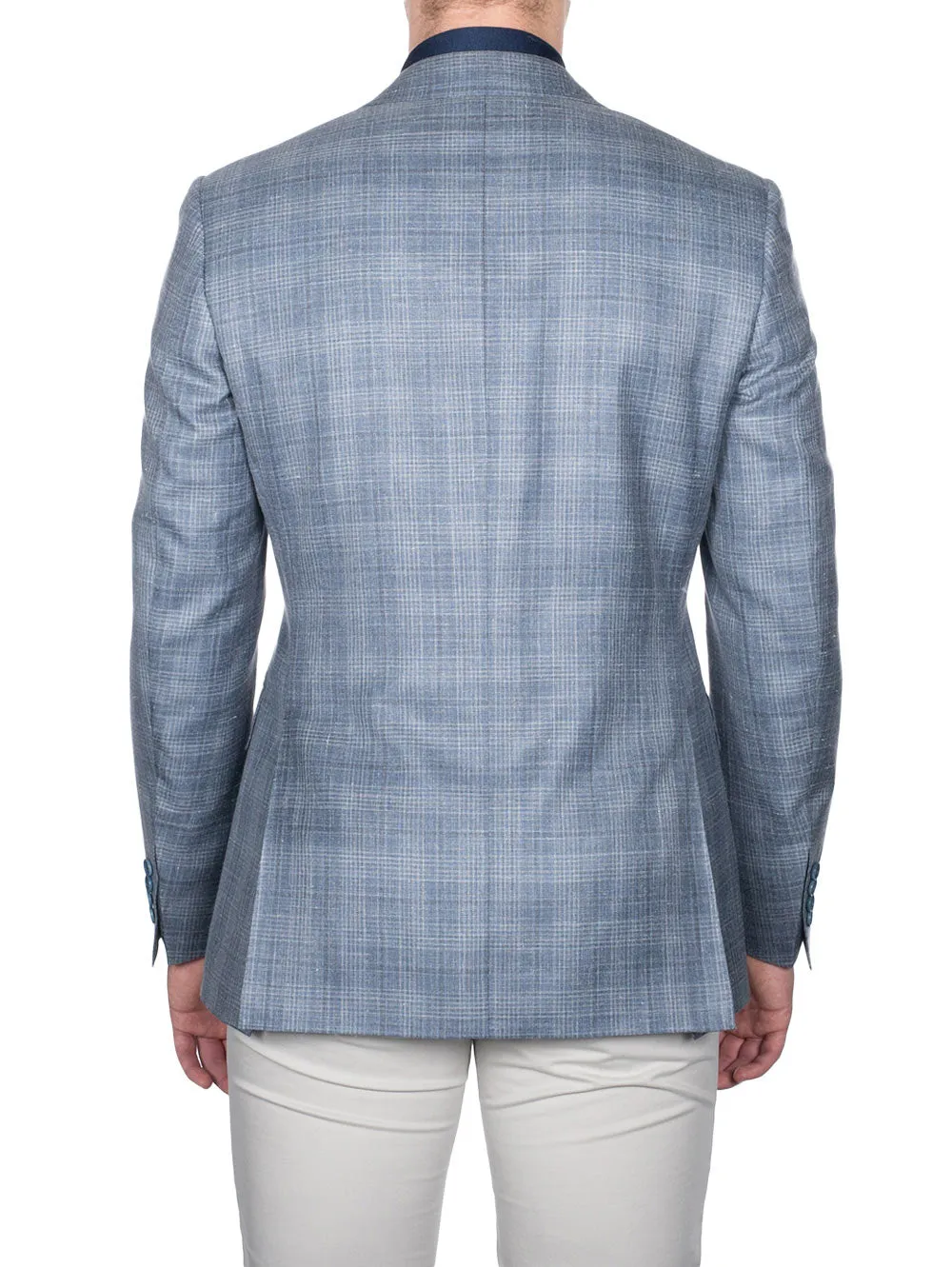 Wool Silk And Linen Check Jacket Clear Blue